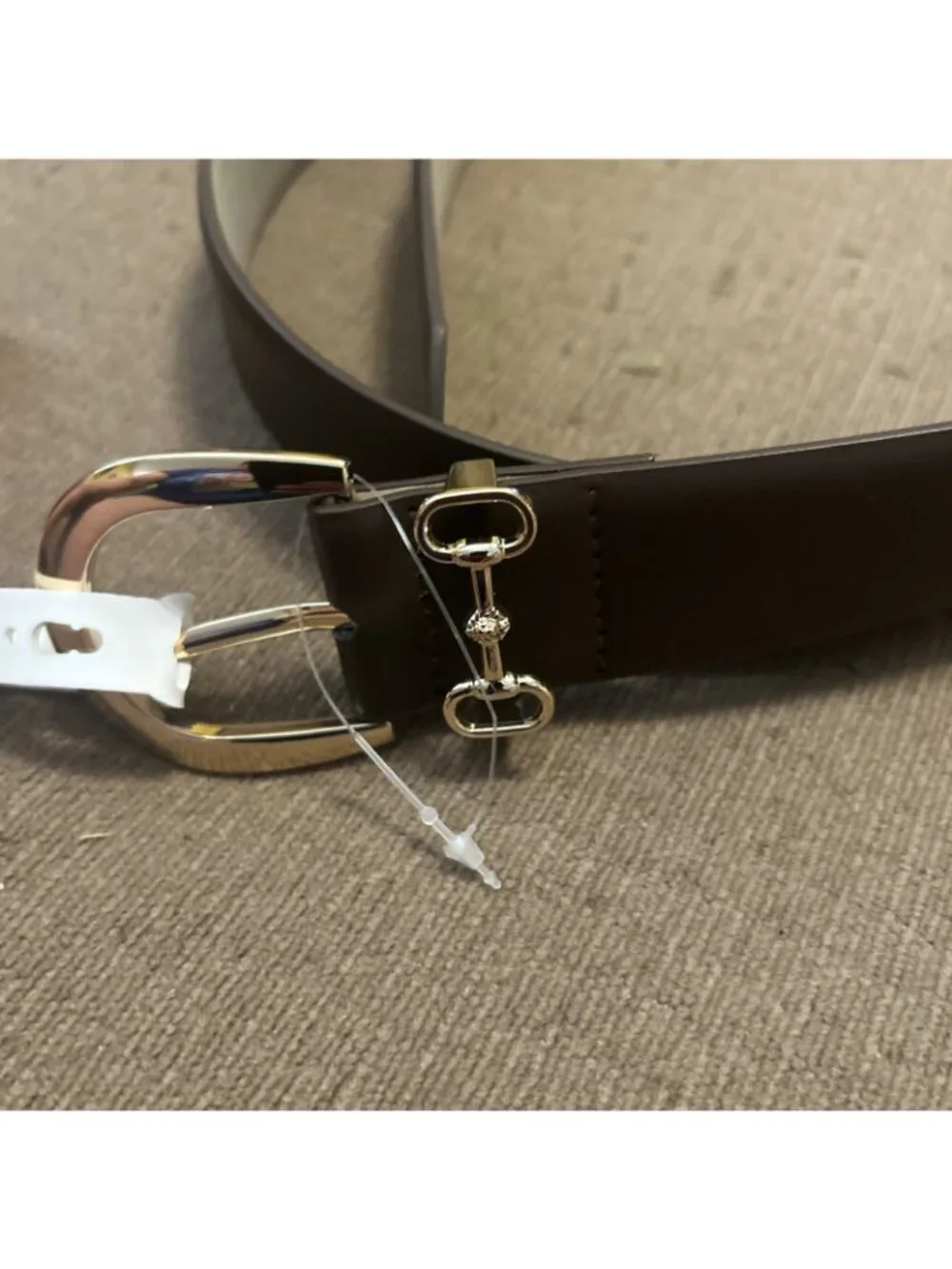 Anne Klein women's Leather Belt 2X Plus Size Belt Brown Gold Dainty Buckle New